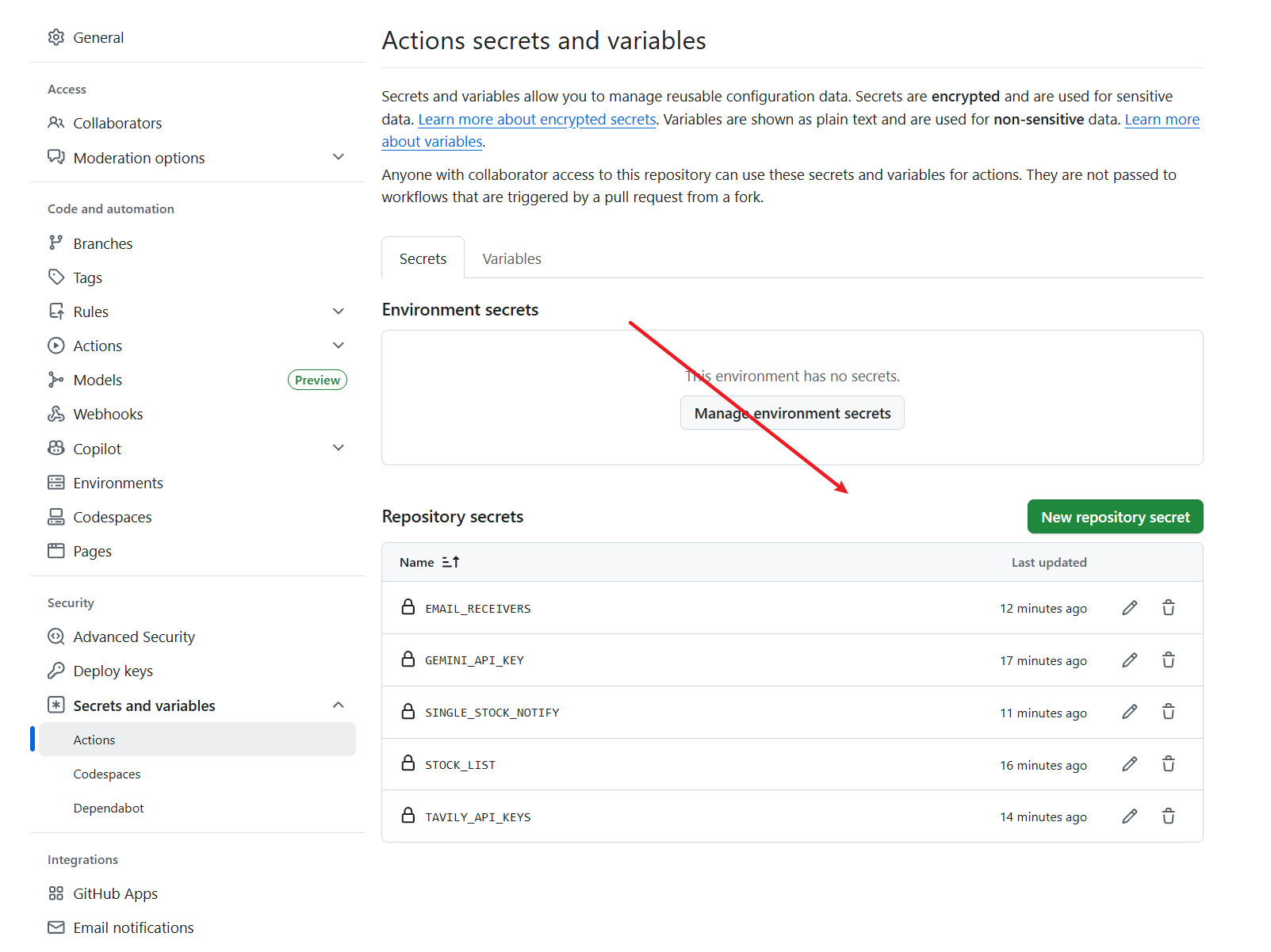 GitHub Secrets 配置示意图